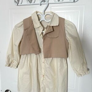 Brand new Girls Cream Shirt Dress with Tan Vest – size for height 120cm